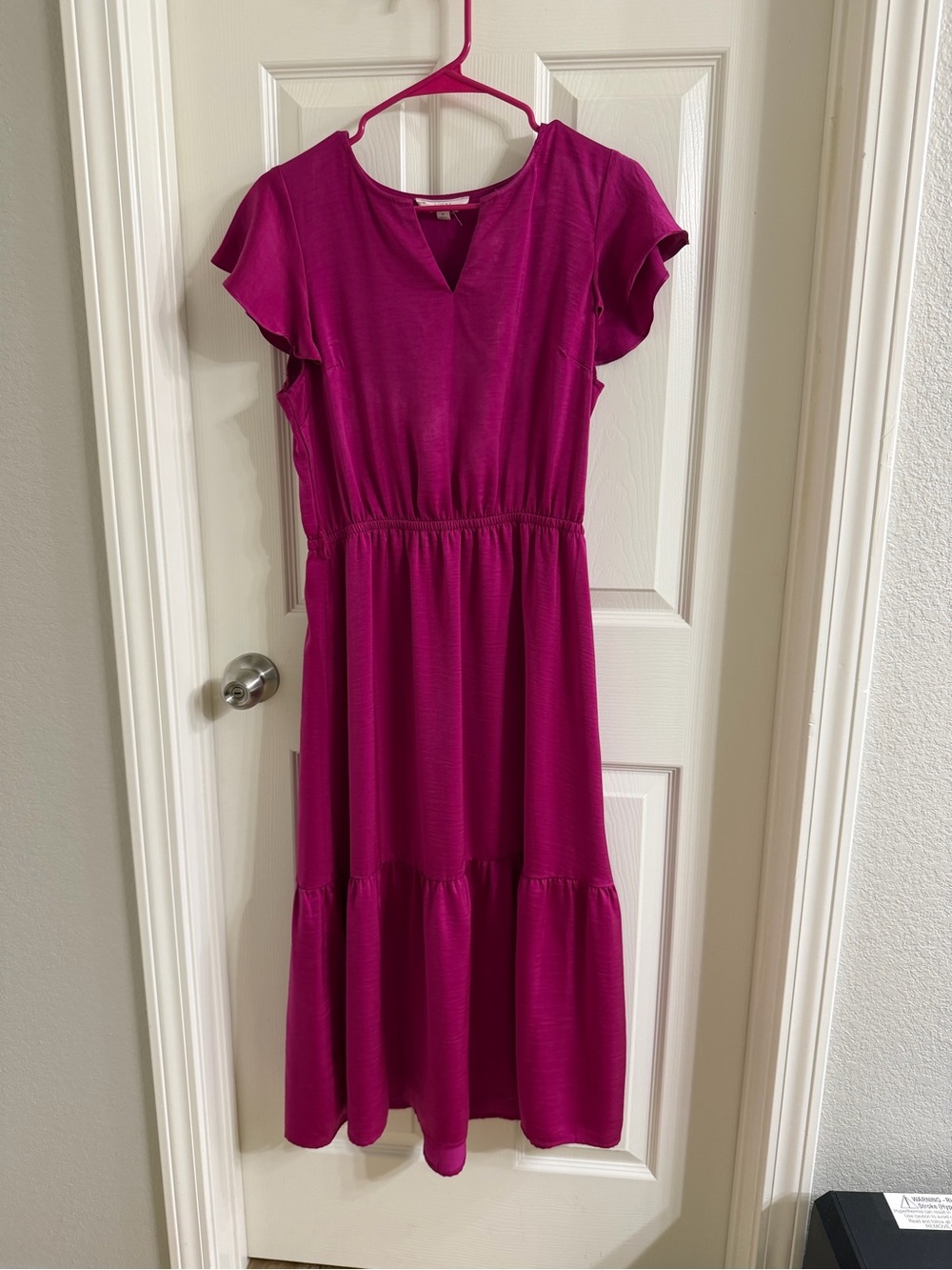 Lucky Brand Magenta Flutter Sleeve Midi Dress